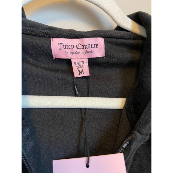 Juicy Couture Black Velour Tracksuit Set Hoodie Pants Logo Size Medium NWT - Picture 2 of 6